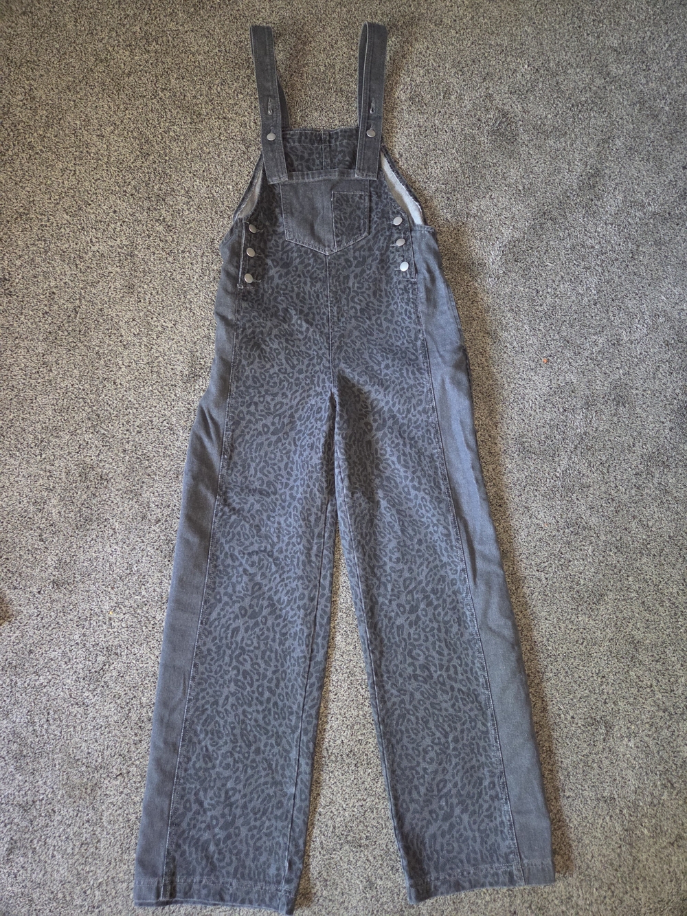 Gray Leopard Print Denim Overalls